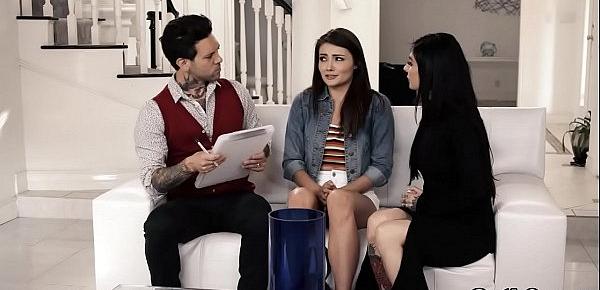  Get ready for an epic threesome fuck fest with hot babe Adria Rae and Joanna Angel as they shared with a huge cock and got pounded on a couch.